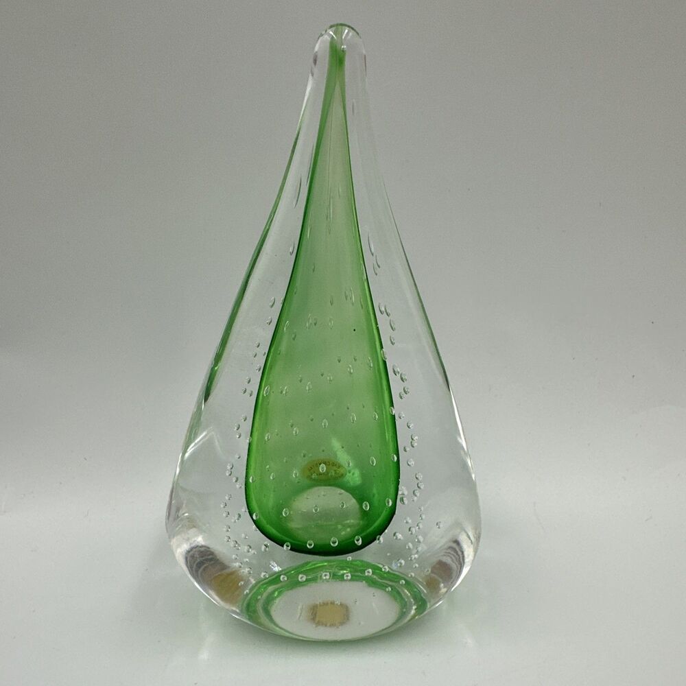 Lead Crystal Bubble Teardrop Paperweight Adam Jablonski Made in Poland 5.25”